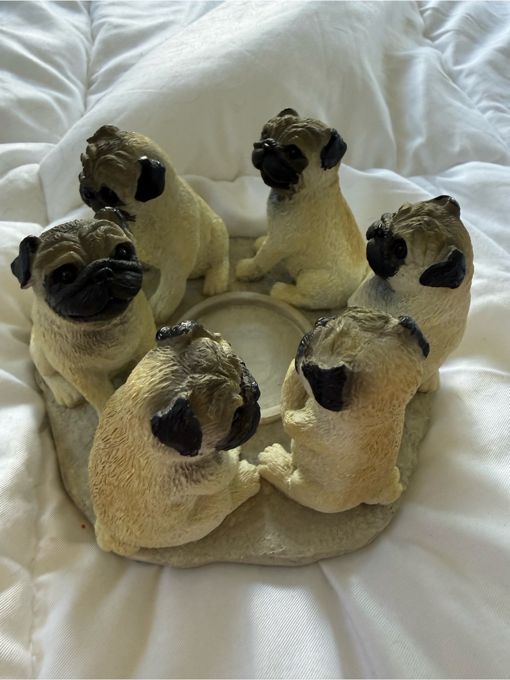 Pug Figurine Pet Décor Ring – Cream and Black candle holder, decor, dog